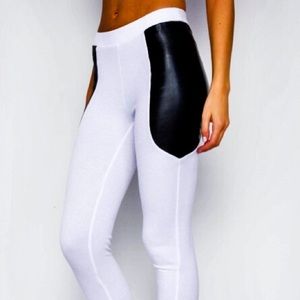 NWT: White Leggings With Leather Accents